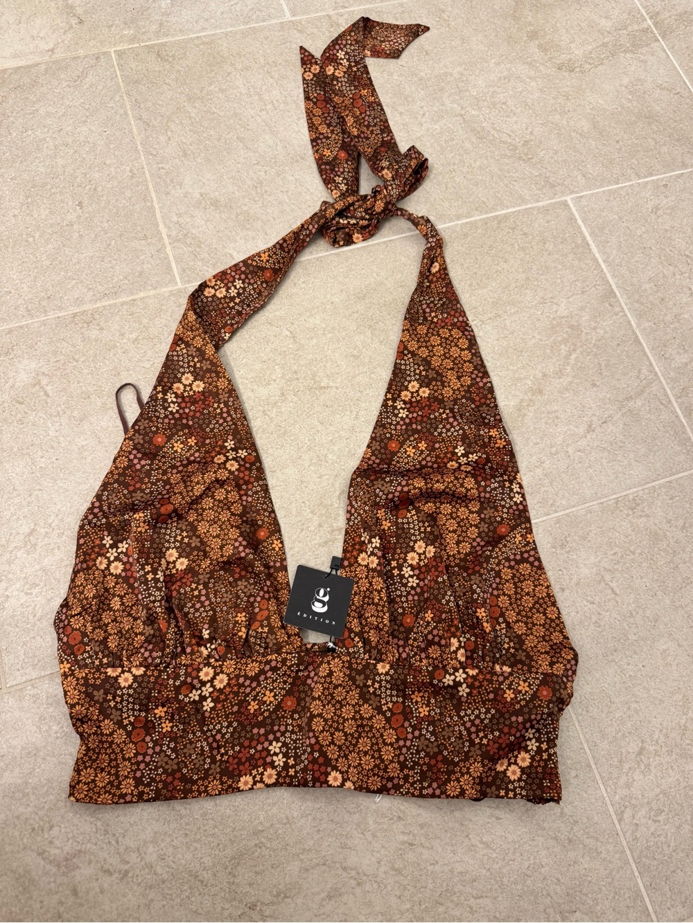 NWT G Edition Brown Floral Halter Crop Large